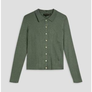 Ted Baker London Meenaa Cardigan Ribbed Top in Olive Green - Size 3 (US Medium)